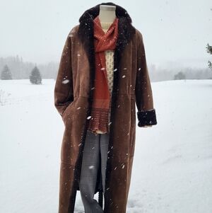Womens' Long Brown Vegan Sherpa Coat Davide Cenci